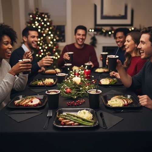 129 PCS Black Disposable Dinnerware Set for 16 People, Party Supplies with 7"/9"Paper Plates, Cups, Napkins, Plastic Forks, Knives,Tablecloth for Wedding Birthday, Graduation, Festivals - Image 7