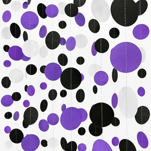 46Ft Purple Black Circle Dots Garlands Black Purple and White Polka Dot Hanging Paper Streamer Banners for Birthday Graduation Wedding Bridal Shower Halloween Party Decorations Supplies by pinkblume