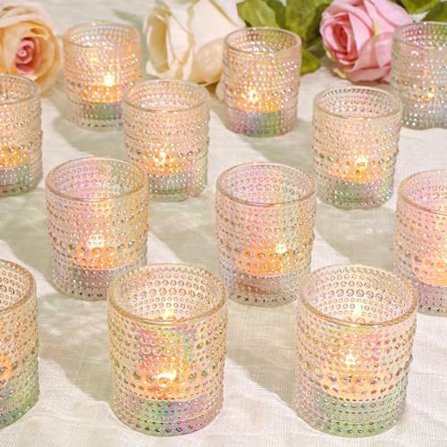 SUPMIND 24pcs Iridescent Glass Votive Candle Holders Bulk for Wedding by SUPMIND