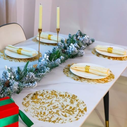 Snowkingdom Gold Placemats Set of 24 Round 13 Inch Foil Mesh Pressed Fall Disposable Table Mates 24 Pack Gold Doilies for Dining Table Wedding Birthday Party Holiday Home Decoration - Image 4