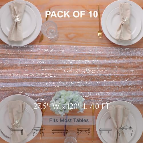 Snowkingdom 10PCS Light Blue Silver Gauze Table Runner 10ft 120 inch Glitter Sheer Cheesecloth Tulle Home Dining Table Decoration for Bridal Baby Shower Summer Wedding Birthday Holidays Party - Image 2