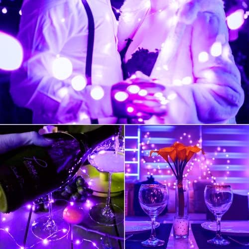 SmilingTown 15 Packs 20 Led Purple Fairy Lights Battery Operated 6.6ft Silver String Lights Waterproof Firefly Starry Light for DIY Table Centerpieces Wedding Halloween Christmas Party Decor - Image 3