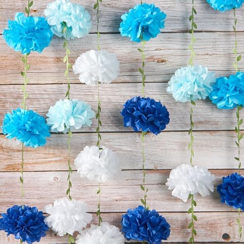 Gradient Blue Tissue Paper Pom Pom Garlands, Paper Flowers for Birthday Decorations, Baby Shower, Wedding Engagement, Bridal Shower, Spring Summer Party Decorations by Homarakble