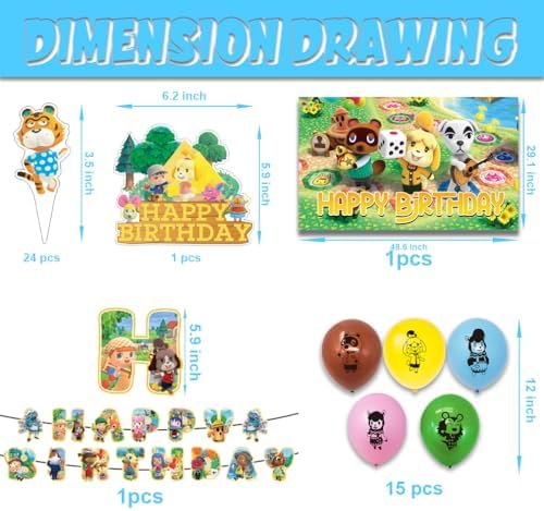 42pcs Animal-Crossing Birthday Party Supplies Pack Includes，Banner，Cake Topper，Blackdrop,Balloons for party supplies - Image 2