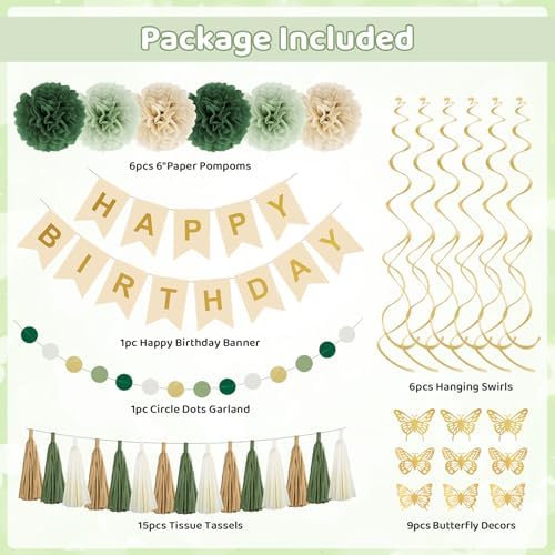 Sage Green Birthday Party Decorations for Women Girl Happy Birthday Banner - Image 2