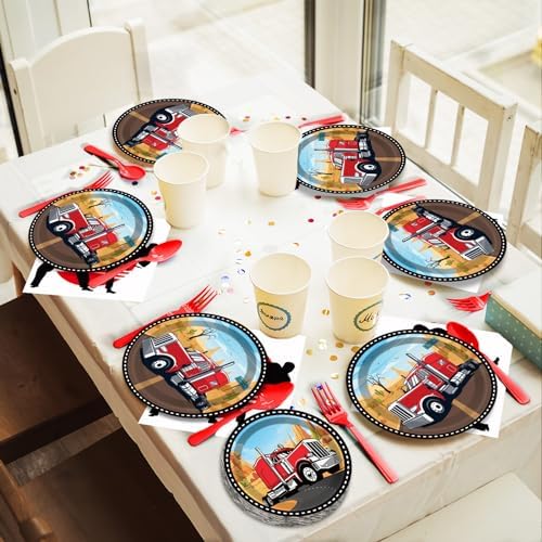 gisgfim 50 Guests Semi Truck Party Decorations Semi Truck Plates and Napkins Party Decoration For Birthday Party Plates Tableware Set Tractor Trailer Theme Party Paper Plates Napkins Forks 200 PCS - Image 7