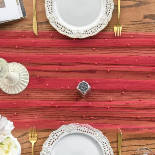 Artoid Mode 6-Pack Pearl Red Gauze Table Runner 10FT Home Decor - Image 5