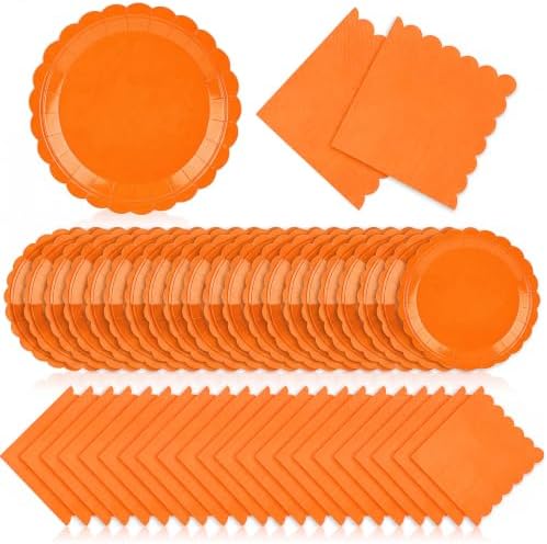 120 Pcs Fall Orange Paper Plates and Napkins,7in Disposable Plates by Tiangrid