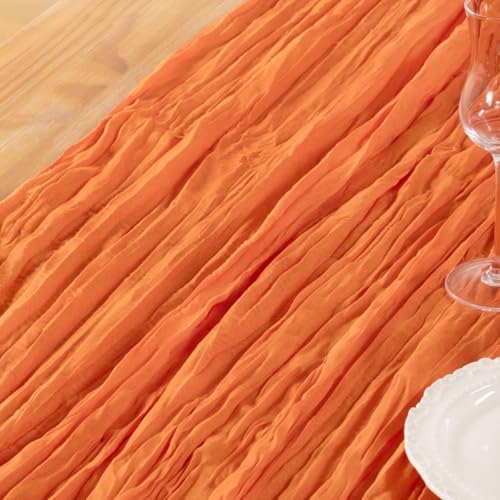 DeZerlor Orange Cheesecloth Table Runners 4 Pack Summer Boho Fall Runners - Image 6
