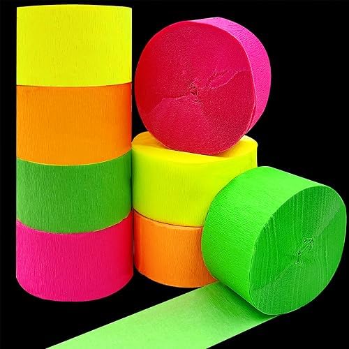 800 feet Glow Party Neon Streamer Decorations Glow Crepe Paper Streamers UV Reactive Fluorescent Neon Paper Streamers Glow in The Dark Party Supplies and Decorations Wedding Birthday Blacklight Party by WELITTCON