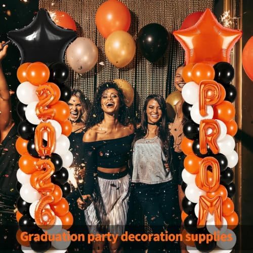 2026 Prom Balloon Arch Kit, Orange Black and White Graduation Party Decorations with Balloon Columns, Star Foil Balloons, Number & PROM Letter Balloons, Stands and Pump - Image 2
