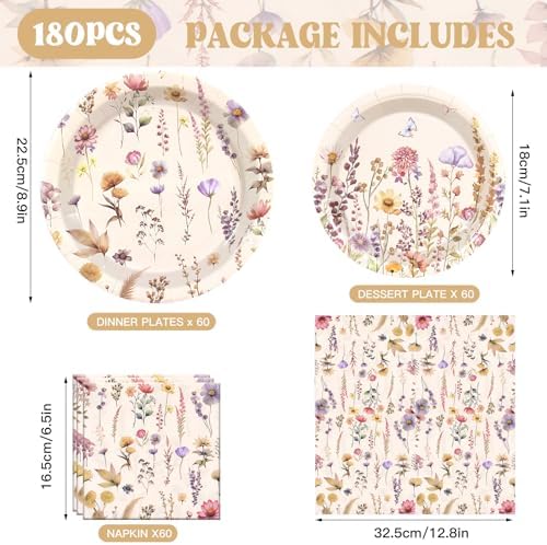 Vintage Wildflower Paper Plates Napkins party Supplies,Serve 60 - Image 2
