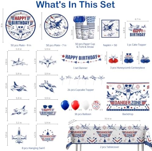 356Pcs Fighter Jet Birthday Party Decorations Tableware Set,50 Serves - Image 2