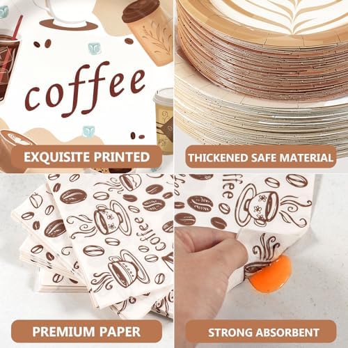 180Pcs Coffee Plates and Napkins Party Supplies Serves 60 - Image 3