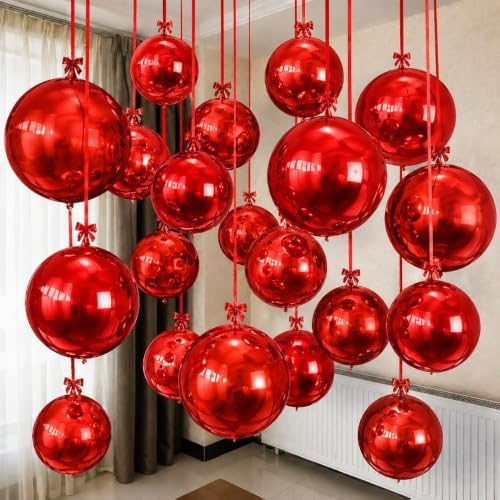 Togvu Red Round Foil Balloons, 12PCS Different Sizes 4D Metallic Balloon by Togvu