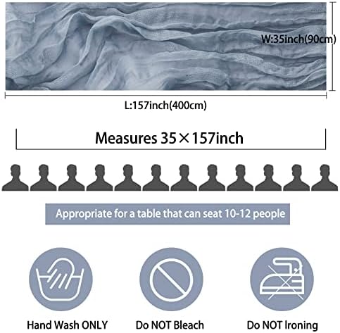 35x157 Inch Dusty Blue Cheesecloth Table Runner Boho Wedding Party Decor - Image 2