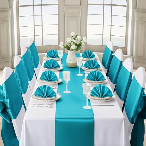 Teal Blue Satin Table Runner, 12x108 Inches, 12 Pack - Image 3