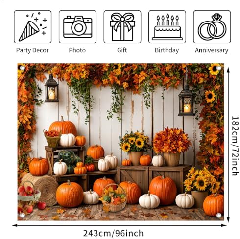 8x6FT Fall Pumpkin Wooden Backdrop Barn Thanksgiving Banner - Image 3