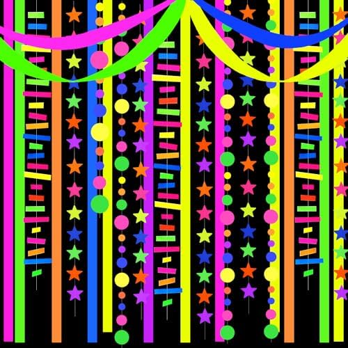 703feet UV Paper Neon Garland Neon Streamers Glow in The Dark Glow Party Supplies and Decorations Glow in The Dark Streamers Blacklight Reactive Fluorescent Black Light Neon Party Supply for Birthday - Image 5