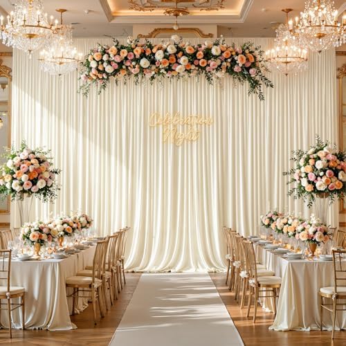 10x10ft Ivory Backdrop Curtain Panels for Parties - Wrinkle Free Polyester Photo Curtain Backdrop Wedding Back Drop Fabric Drapes for Party Decorations Background for Photography - Image 2