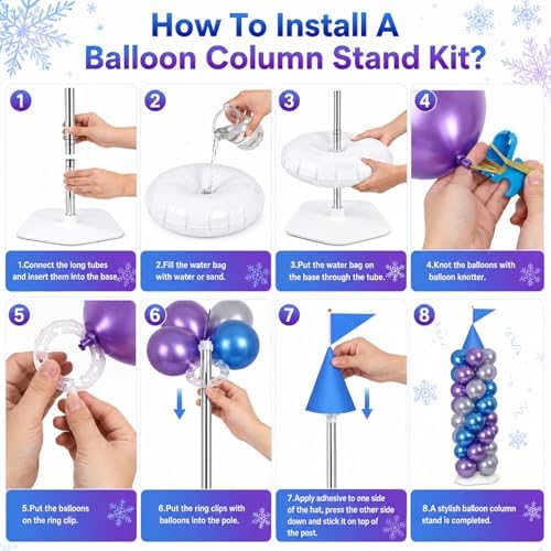 2 Set Blue Princess Castle Balloon Column Stand Kit Adjustable Decor - Image 5