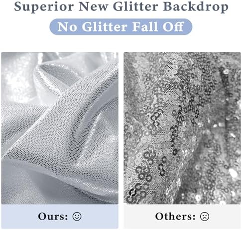 Outpain Thick 20 ft x 10 ft Silver Sequin Backdrop Curtain for Parties, Wrinkle Free Glitter Photo Backdrop Drapes 4 Panels 5x10ft Silver Back Drop Cloth for Wedding Christmas Photography Background - Image 2
