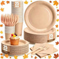 125Pcs Brown Plates and Napkins Party Supplies, 9’’& 7'' Disposable Khaki Paper Plates and Cups and Napkins Forks Set for Baby Shower, Wedding, Fall Birthday Party Decorations, Serves 25 by CENLBJ