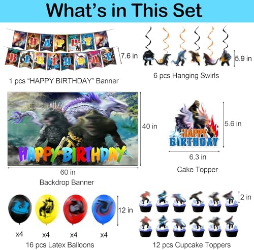Monsters Theme Birthday Decorations, Birthday Party Decorations with Backdrop Banner, HAPPY BIRTHDAY Banner, Hanging Swirl Streamers, Latex Balloons and Cake Toppers - Image 2