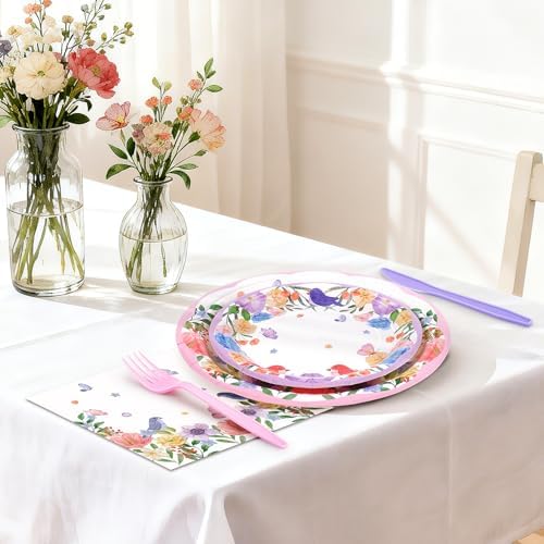 120PCS Wildflower Birthday Party Supplies, Pink Purple Floral Plates Set - Image 4