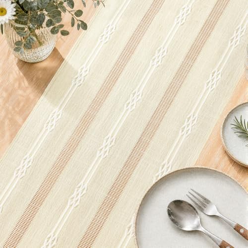 Rustic Linen Farmhouse Table Runner, Woven Boho Table Runner 13" × 60" - Image 3