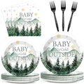 96Pcs Baby It's Cold Outside Plates and Napkins for Winter Baby Shower Party Supplies Forest Wonderland Dessert Disposable Plates Snowflake Tableware Set for 24 Guests Birthday Party Decorations by CHUNNIN