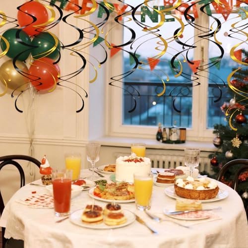 Colorful Ceiling Swirl Foil Decorations Hanging Plastic Streamer Themed Swirl Party Decoration for Wedding New Years Day Graduation Celebration, Pack of 28 (Gold, Black) - Image 5
