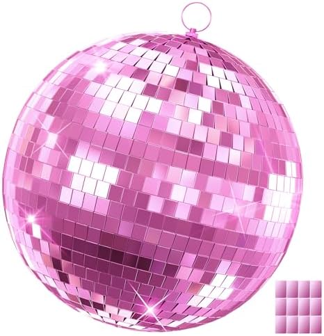 Pink Disco Ball, 16 inch Large Hanging Mirror Ball for Party Decorations, Disco Balls for Wedding, Events, Home Decor, Christmas Party, Dance Floor and Celebrations by nawoefii