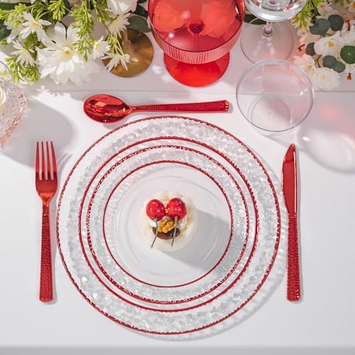 Ciaell 150 Piece Red Plastic Plates for Weddings Parties - Image 2