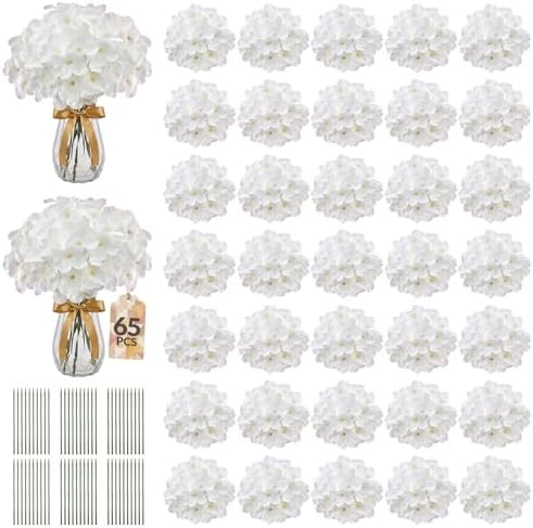 65PCS Hydrangea Artificial Flowers with Stronger Bendable Stems, Premium Silk Faux Hydrangea Flowers Bulk for DIY Wedding, Arches, Baby Showers & Large Event Decor(Ivory) by ECCELSO