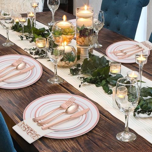 Goodluck 175 Pcs Rose Gold Disposable Party Dinnerware Sets for 25 Guests - Image 6