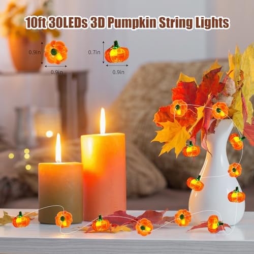 Pumpkin String Lights 10Ft 30 LEDs Halloween Decorations Battery Operated Orange Lights for Halloween Party Indoor Fall Decor Thanksgiving Decorations - Image 6