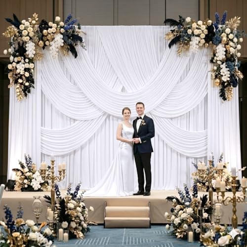 40ftx8ft Wrinkle Free White Backdrop Curtains for Parties, 8 Panels 5x8ft Thick Polyester Backdrop Drapse for Weddings Birthday Photography Background Curtains - Image 4