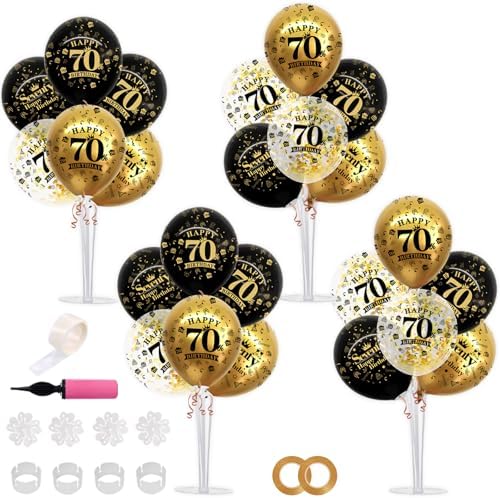 TONIFUL 4 Set Black Gold 70 Printed Balloon Stands for 70th Birthday Decor by TONIFUL