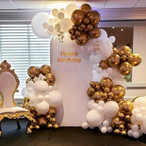 White and Gold Balloon Arch Kit, 146Pcs Explosion Star White Metallic Gold Latex Balloon Garland kit, 22 18 12 10 5 Inch Different Size Balloons for Anniversary Birthday Engagements Party Decorations - Image 6