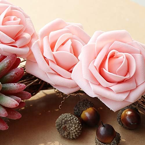 AmyHomie Pink Rose 50pcs Real Looking Artificial Flowers w/Stem - Image 5