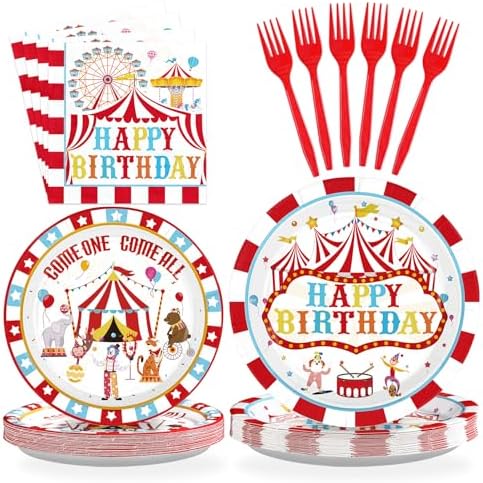 Grencian 96Pcs Circus Birthday Party Decorations, Serves 24 by Grencian