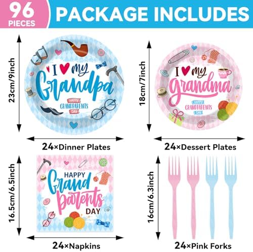 gisgfim 96Pcs Grandparents Day Party Supplies Paper Plates Napkins - Image 2