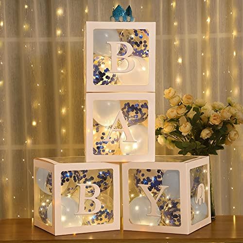 Baby Shower Balloon Box Decorations with LED Lights & 40 Balloons, Blue - Image 6