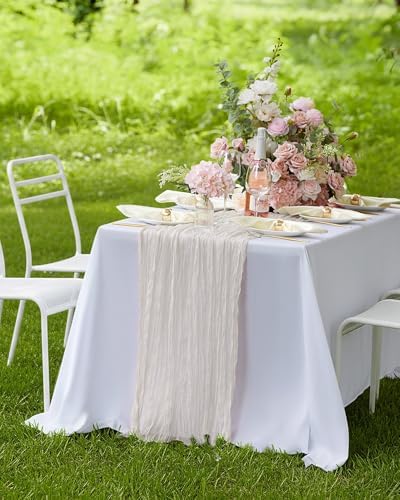 Pureegg 2 Pack Cheesecloth Table Runner 120 Inch Ivory - Image 7