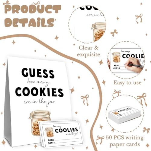 Cookie Monster Baby Shower Decorations,Guess How Many Baby Shower Game,Guess How Many Cookies are in the Jar,One Sweet Cookie Birthday Party Game & Activities 50 Cards and Sign - Image 3