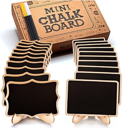 Mini Chalkboard Signs, 20 Pack Framed Small Chalk Board Food Labels with Easel Stand for Party Buffet or Wedding Celebration, Wooden Blackboard as Place Cards for Table Setting or Numbers by OleOletOy