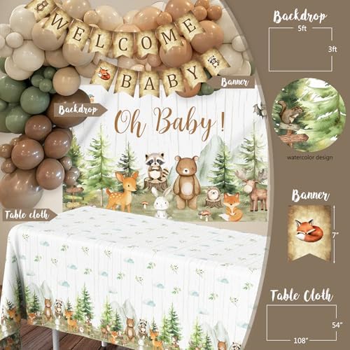 Woodland Animals Baby Shower Decoration Party Supplies, Forest Animal Neutral Gender Reveal Party Decorations, Backdrop Balloon Arch Box Mom to Be Sash Dad to Be Pin Tablecloths Cake Topper - Image 4