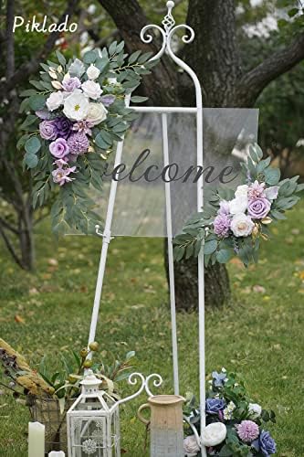 Faux Flower Swag Set of 2 for Wedding Welcome Signs Floral Swag Wedding Reception Ceremony Signs Decor (Purple) - Image 3