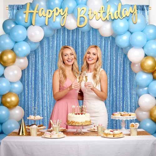 Light Blue Sequin Backdrop Curtains,2 Panels 2FTx8FT Glitter Curtain Backdrop Party Decorations Background Drapes for Wedding Birthday Anniversary Graduation Photo Booth Decor - Image 6